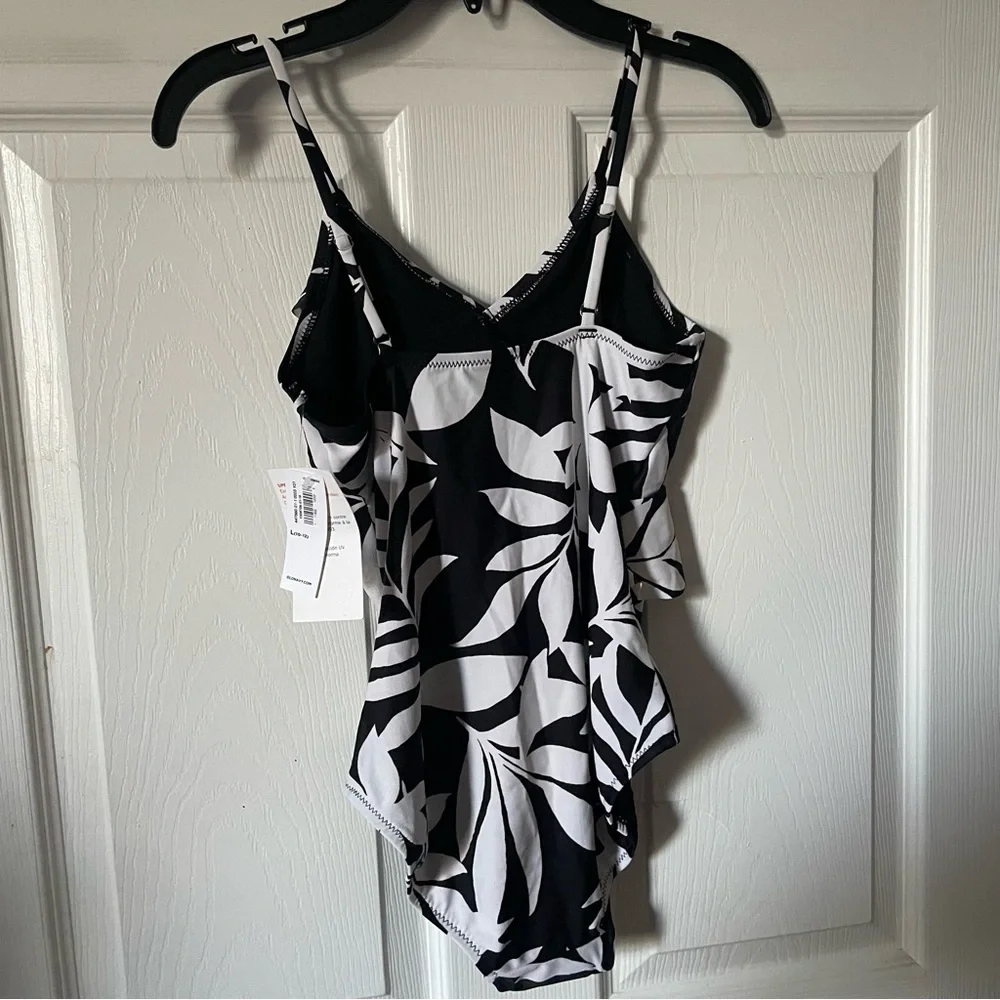 Black & White Tropical Print Kids Bathing Suit